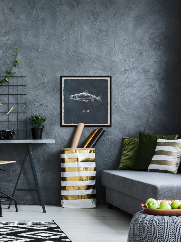 "Trout in Blue" Framed Painting Print, 24x24