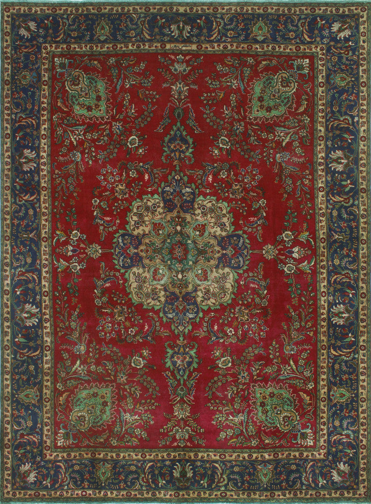 Fine Vintage Distressed Francely Magenta/Navy Rug, 9'9x13'0