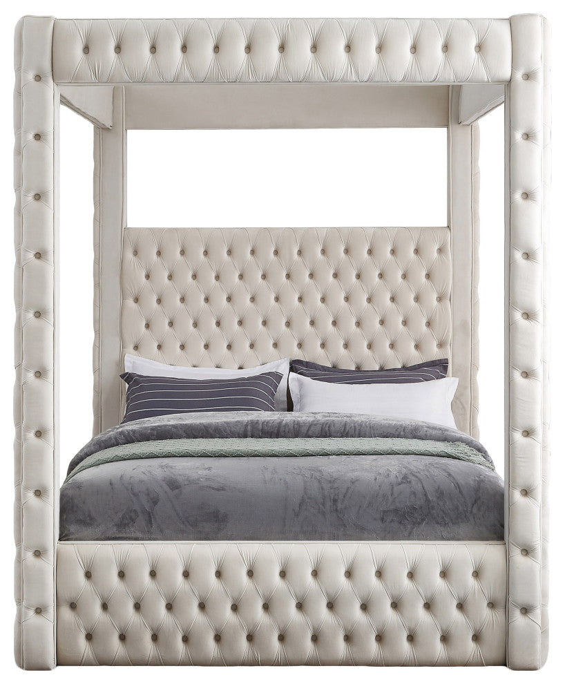 Royal Velvet Upholstered Bed, Cream, Queen
