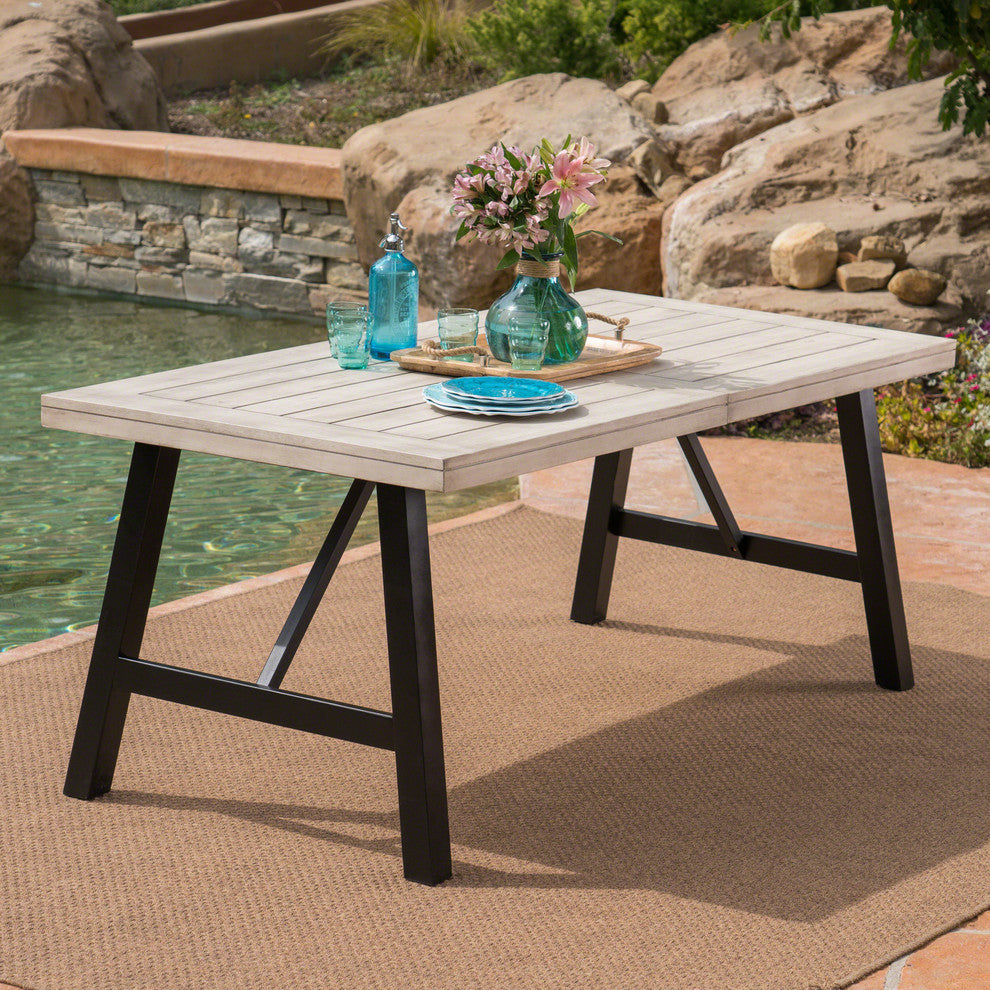 GDF Studio Borocay Outdoor Light Gray Finished Acacia Wood Dining Table
