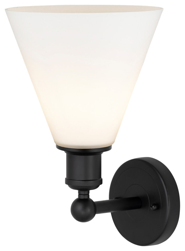 Berkshire 1-Light 8" Sconce, Matte Black Finish, Matte White Shade