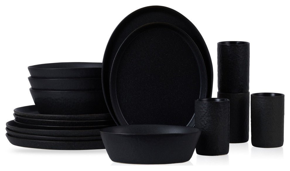 Stone by Mercer Project Katachi Stoneware 16 Piece Dinnerware Set, Charcoal