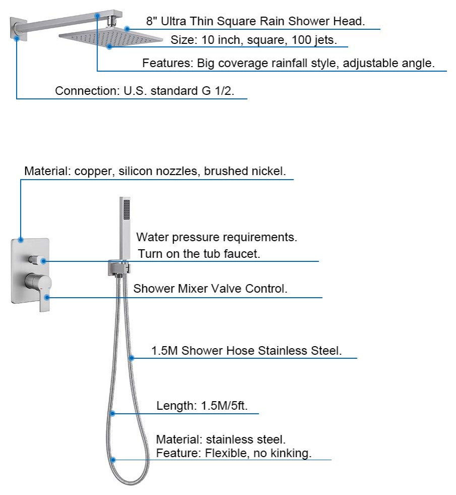 Pressure Balanced Shower System with Handheld Shower, Brushed Nickel