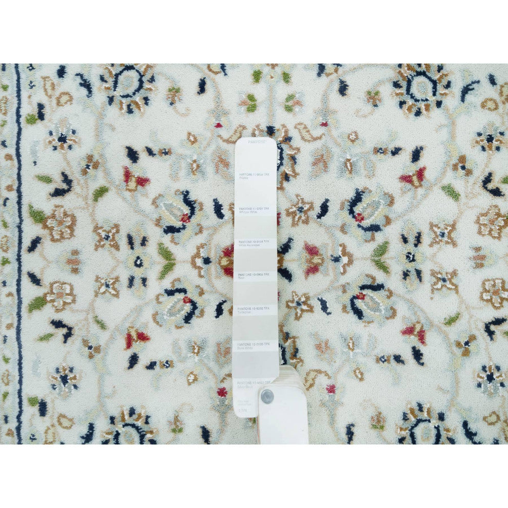 White 250 KPSI Pure Wool Hand Knotted Nain Design XL Runner Rug 2'8"x16'7"
