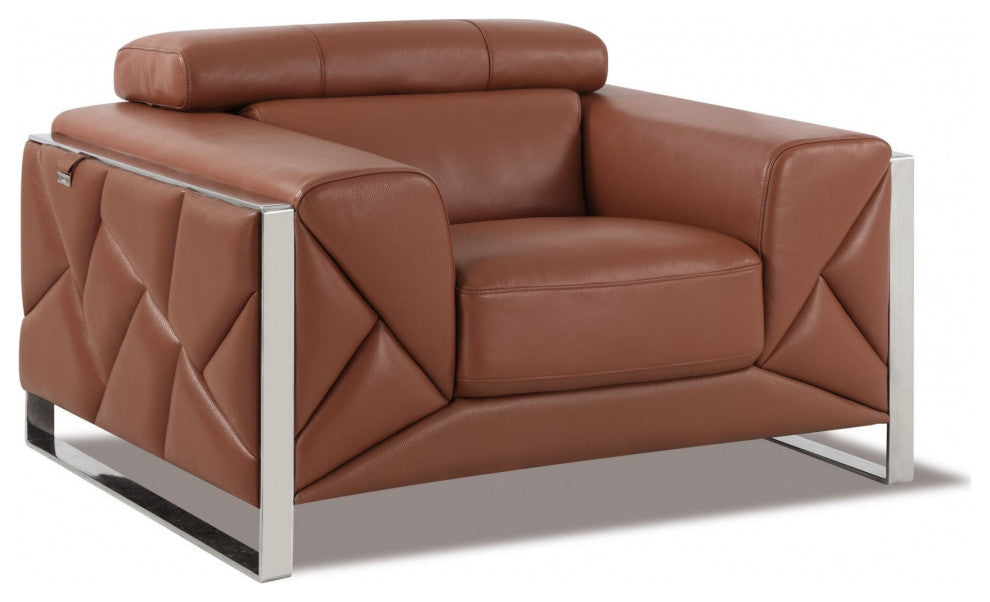 Mod Terra Cotta Leather and Chrome Deco Accent Chair