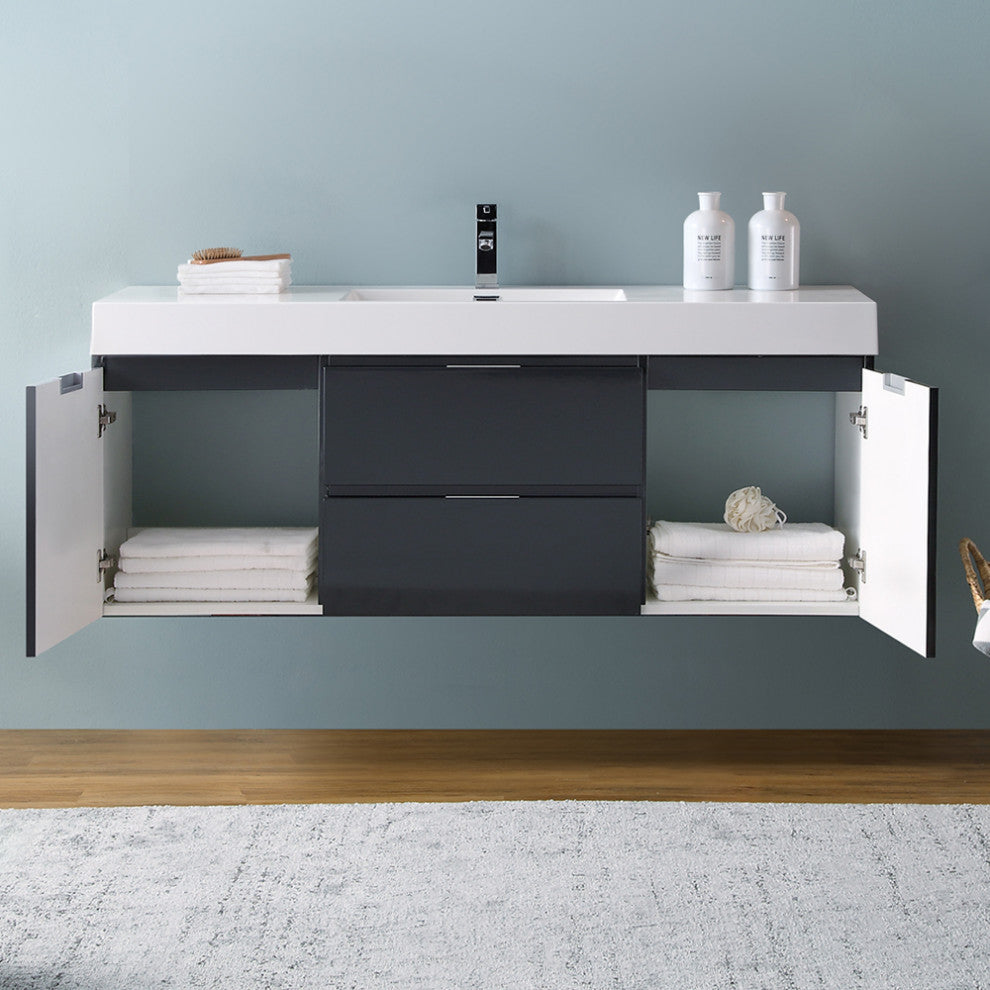 Valencia Wall Hung Bathroom Vanity, Dark Slate Gray, 60"