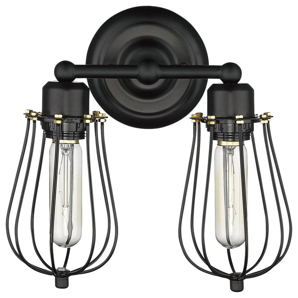 Vintage Style 2-Lights Industrial Black Mini Wire Cage Wall Sconce, Black