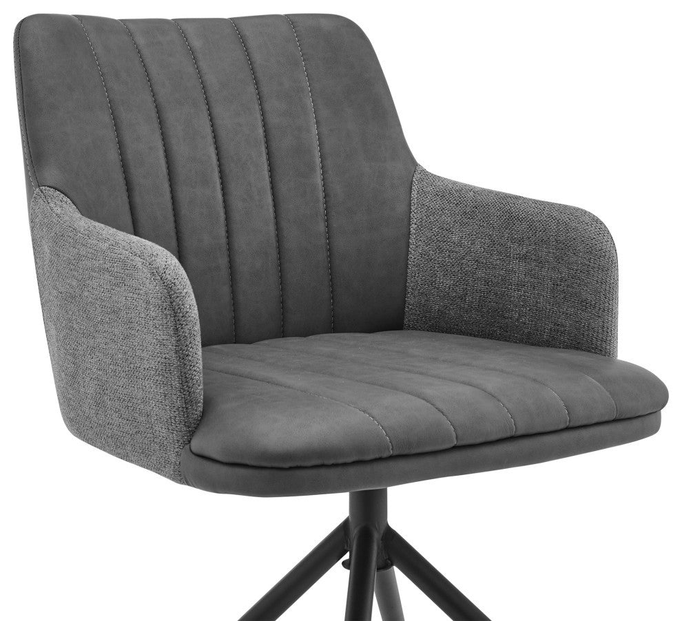 Simone Modern Faux Leather and Fabric Metal Swivel Dining Room Chairs, Set of 2