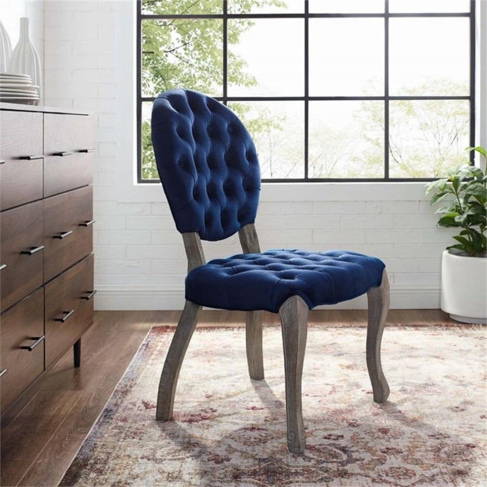 Navy Exhibit French Vintage Dining Performance Velvet Side Chair