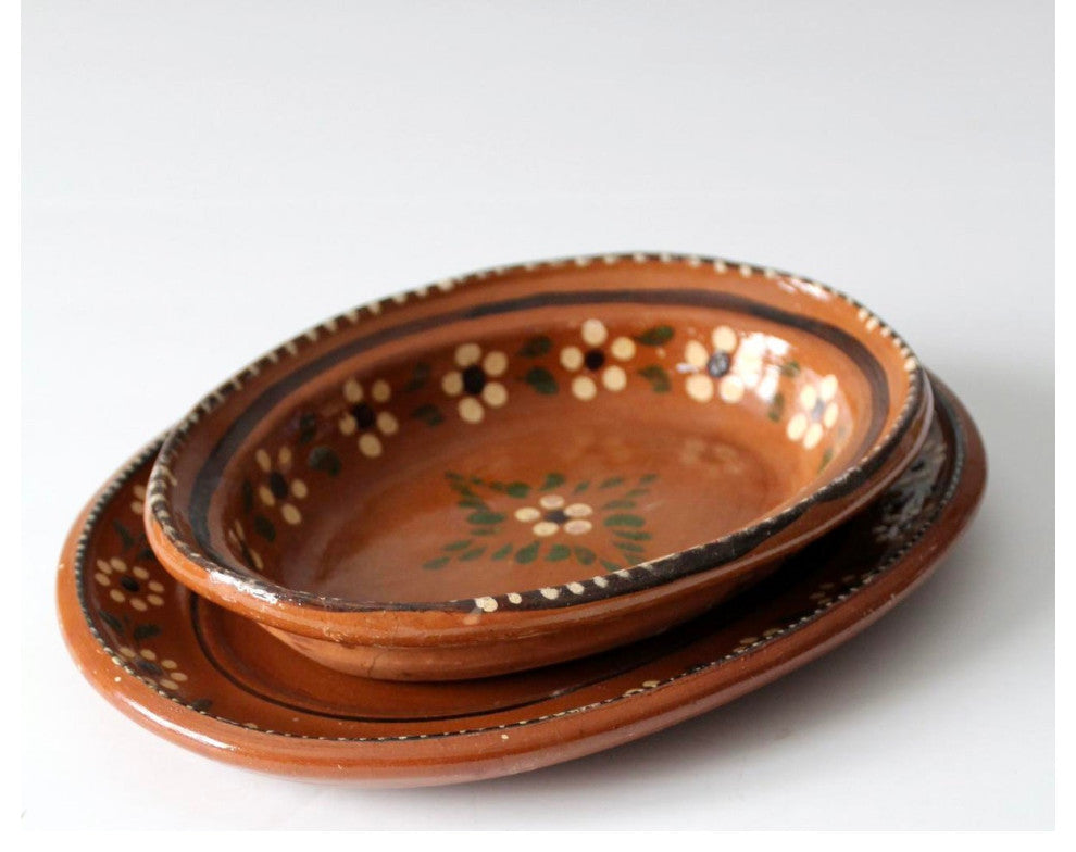Consigned, Vintage Mexican Pottery Serving Dishes Pair