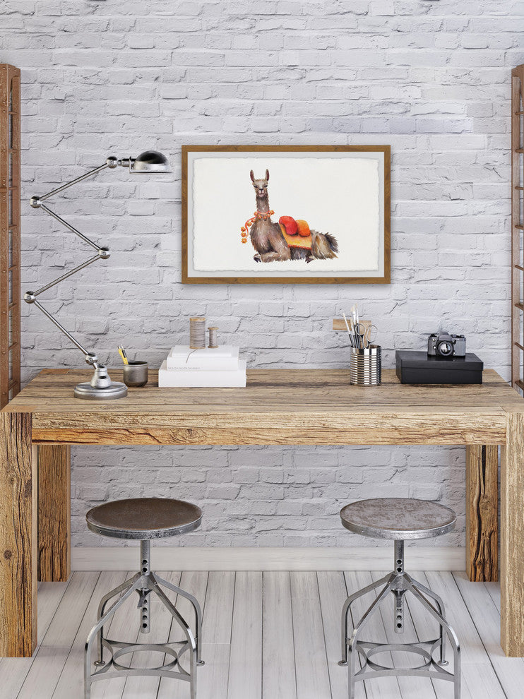 "Orange Pack Llama" Framed Painting Print, 36"x24"