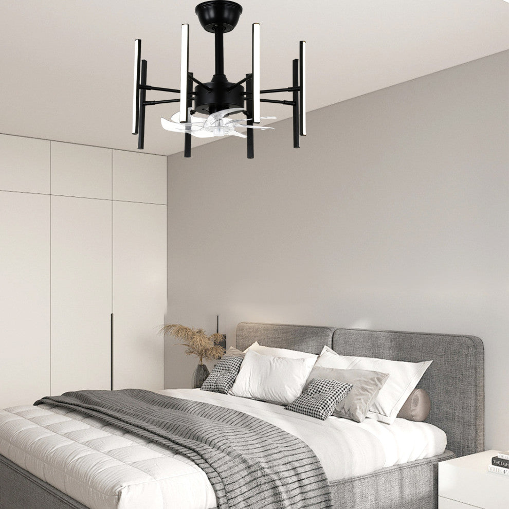 20" Matte Black Modern Ceiling Fan Light w Dimmable DIY Light