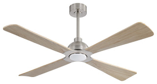 56" 4-Blade Solid Wood Ceiling Fan with LED Light and Remote Control, Brushed Nickel/Natural Wood