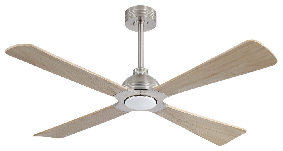 56" 4-Blade Solid Wood Ceiling Fan with LED Light and Remote Control, Brushed Nickel/Natural Wood
