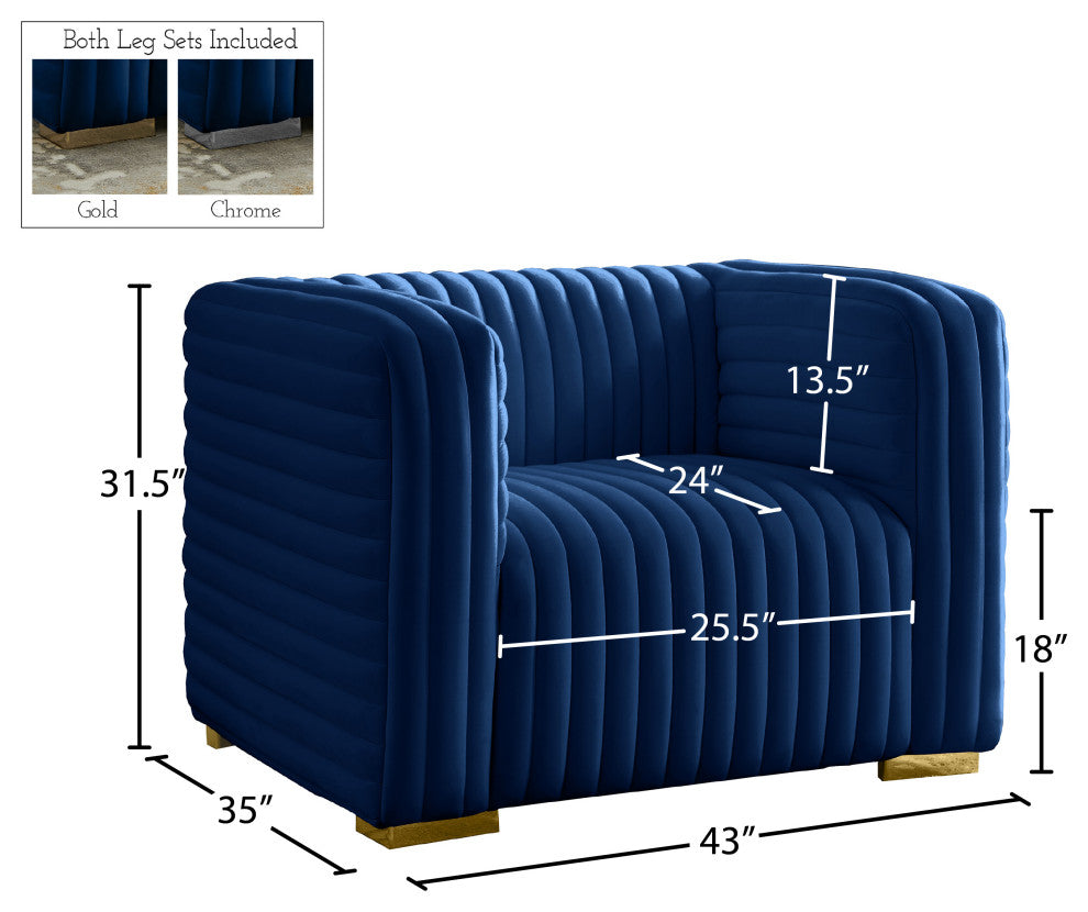 Ravish Velvet Upholstered Chair, Navy, Chair