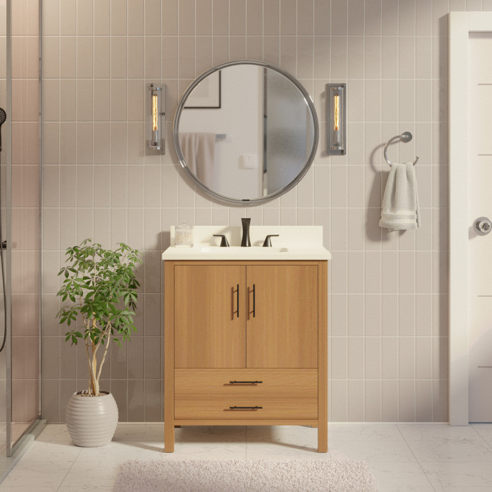 California 30" Bathroom Vanity, Blonde, Matte White