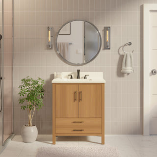 California 30" Bathroom Vanity, Blonde, Matte White