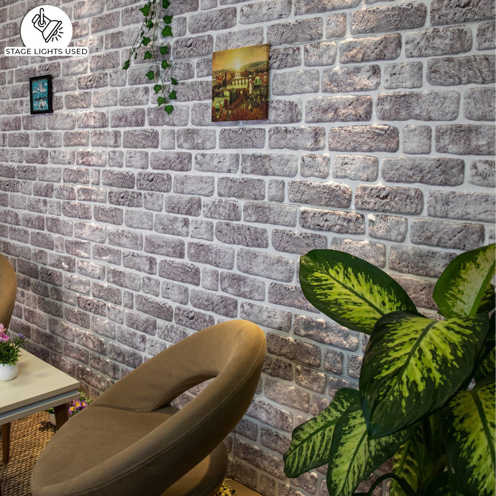 Faux Brick 3D Wall Panels, White Gray, Sample 10x10"