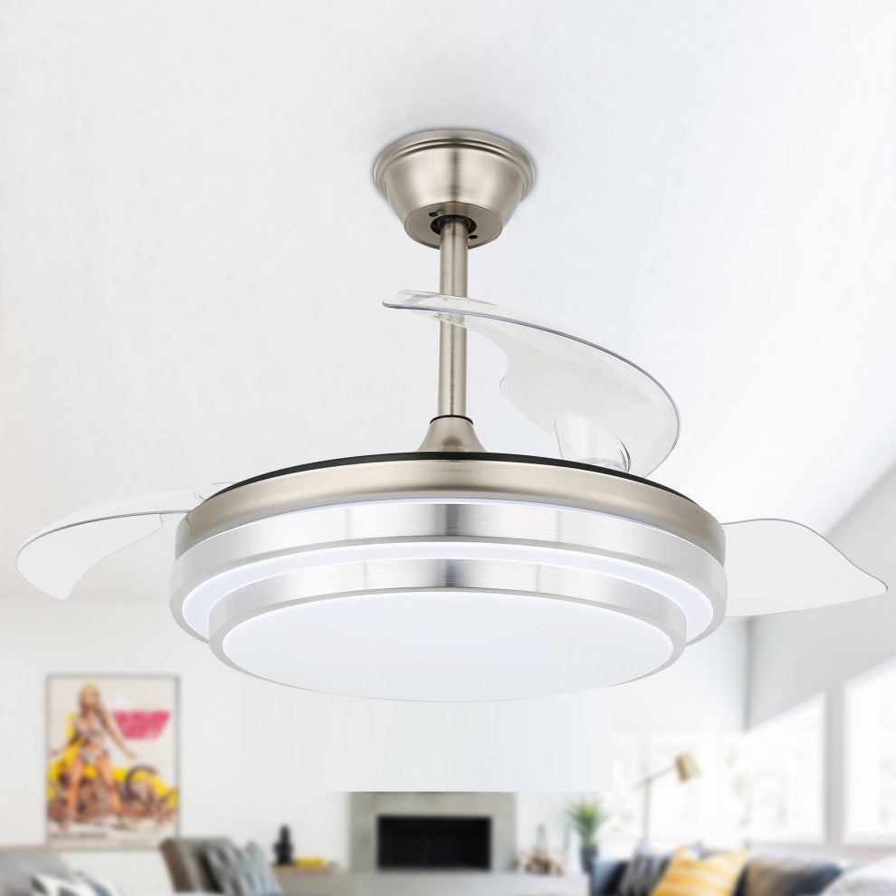 36" Modern Retractable Ceiling Fan Reversible With Remote Control and Light, 36inch