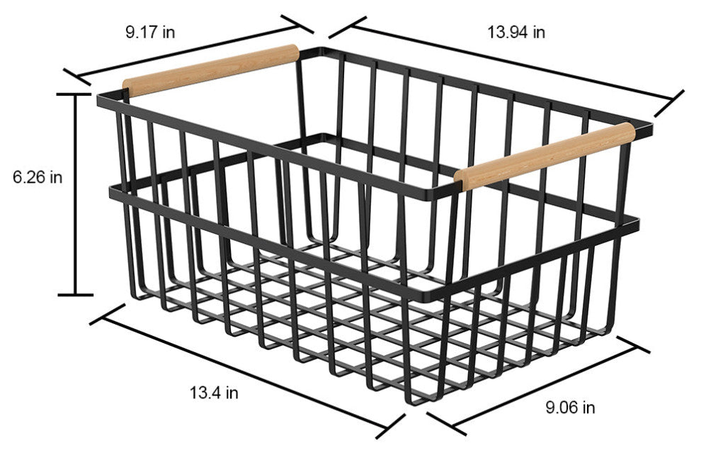 Oceanstar Metal Wire Organizer Bin Basket with Card Holder, Set of 3, Black