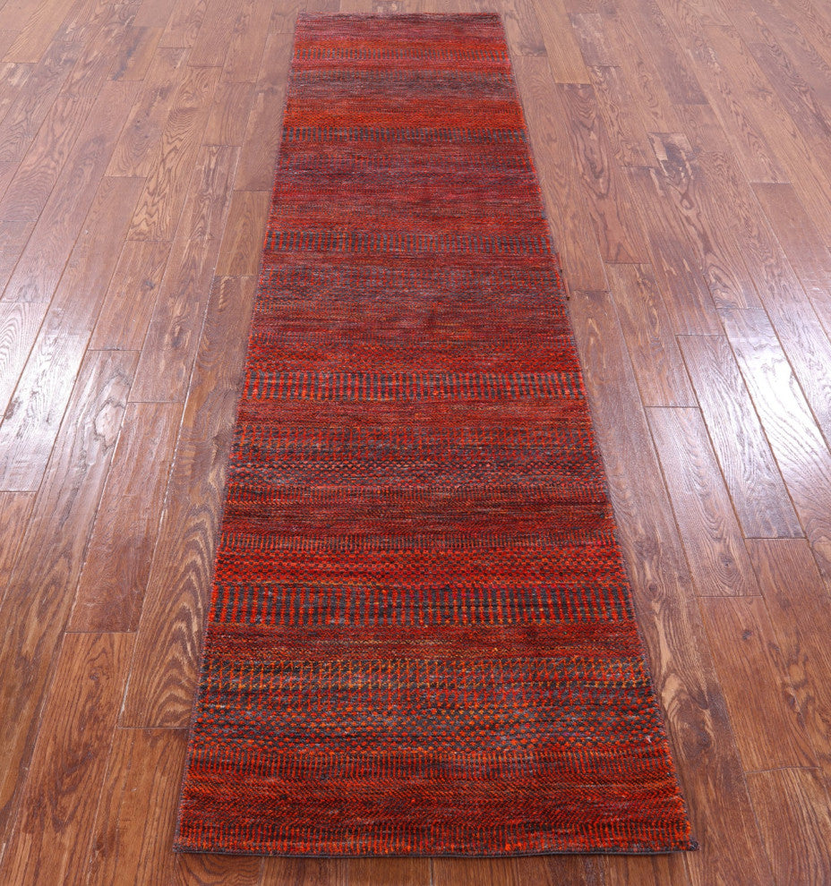 Wool & Silk Super Savannah Gabbeh Handmade Runner Rug 2' 7" X 10' 0" - Q13066