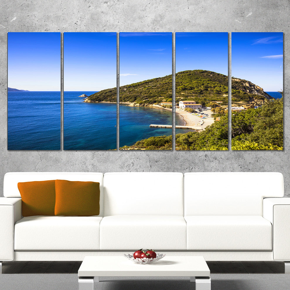 "Blue Seashore At Elba Island" Seashore Wall Art, 5 Panels, 60"x28"