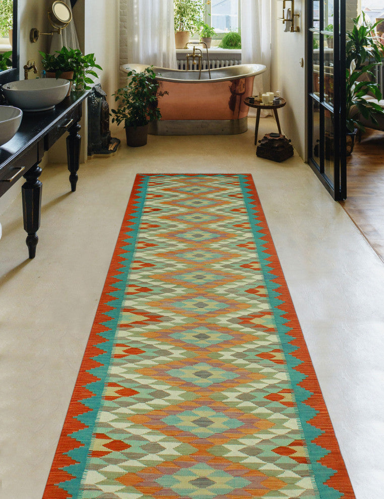 Sangat Kilim Hrytherf Rust/Blue Runner, 2'9x12'9