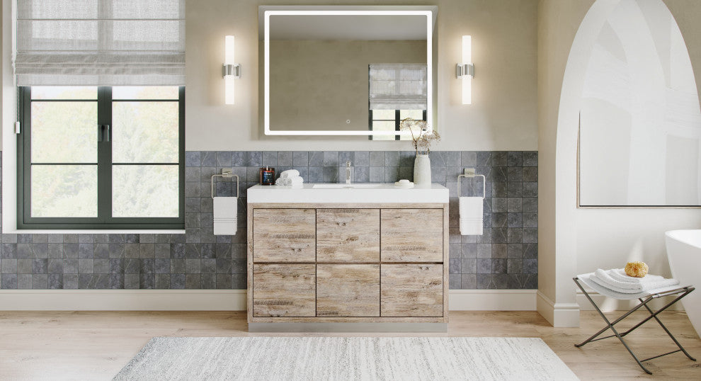 Boutique Bath Vanity, Natural Wood, 48", Single Sink, Freestanding