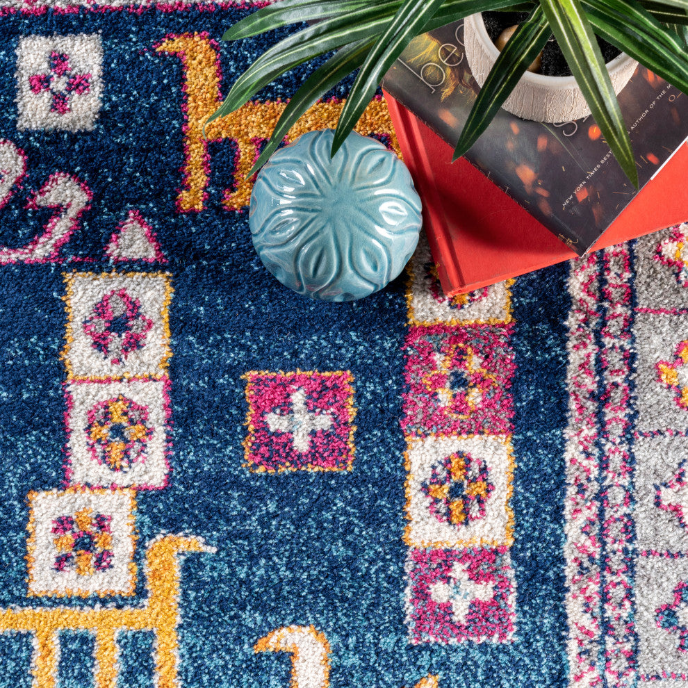Nuloom Tecumseh Tribal Tale Triptych Area Rug, Navy 5'Square