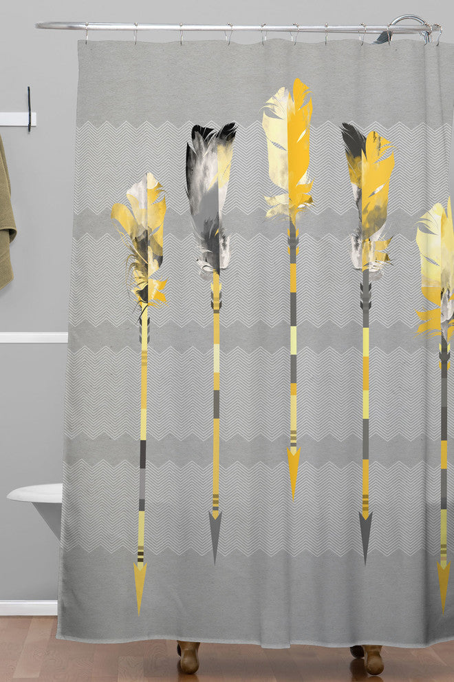 Deny Designs Iveta Abolina Gray Yellow Feathers Shower Curtain