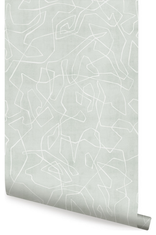 Entangled Lines Textured Look Background Peel and Stick Vinyl Wallpaper, Sage, 24"x108"