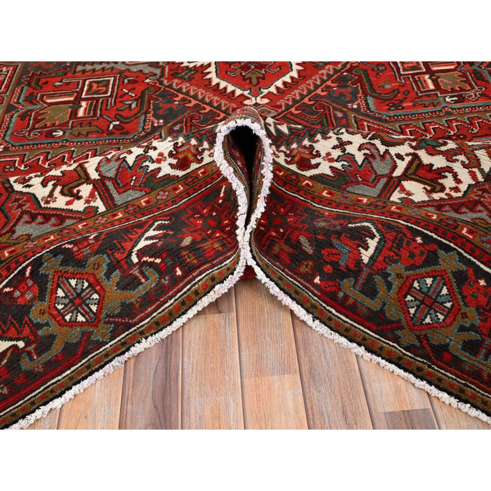 Barn Red Pure Wool Hand Knotted Vintage Persian Heriz Oriental Rug 9'9"x12'5"