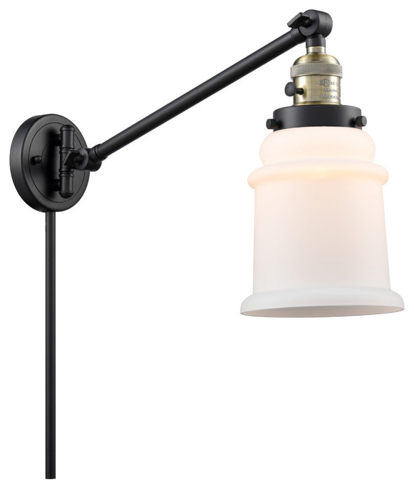 Canton 1-Light Swing Arm, Black Antique Brass, Matte White
