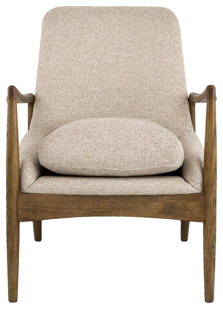 28 Inch Fabric Upholstered Accent Armchair, Birch Wood, Off White, Brown
