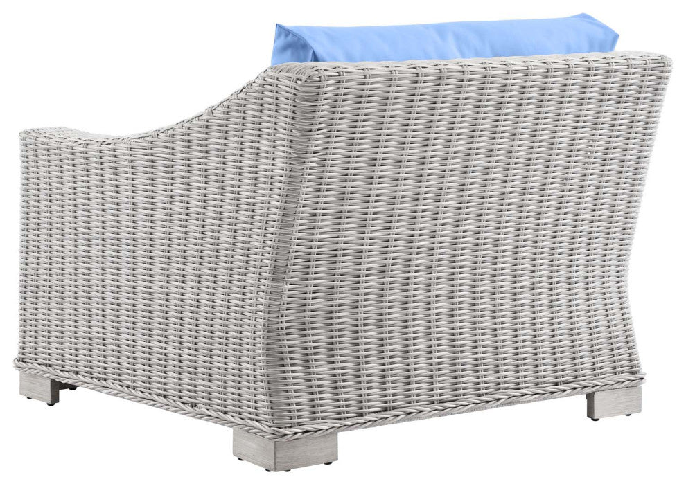 Lounge Sectional Sofa Chair Table Set, Rattan, Wicker, Gray Blue, Outdoor