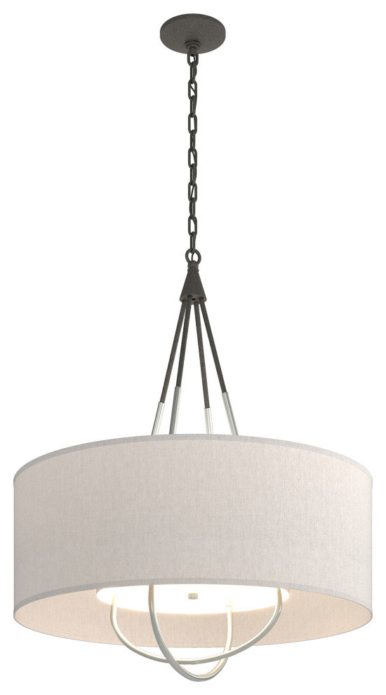 Loop Pendant, Natural Iron Finish, Vintage Platinum Accents, Flax Shade