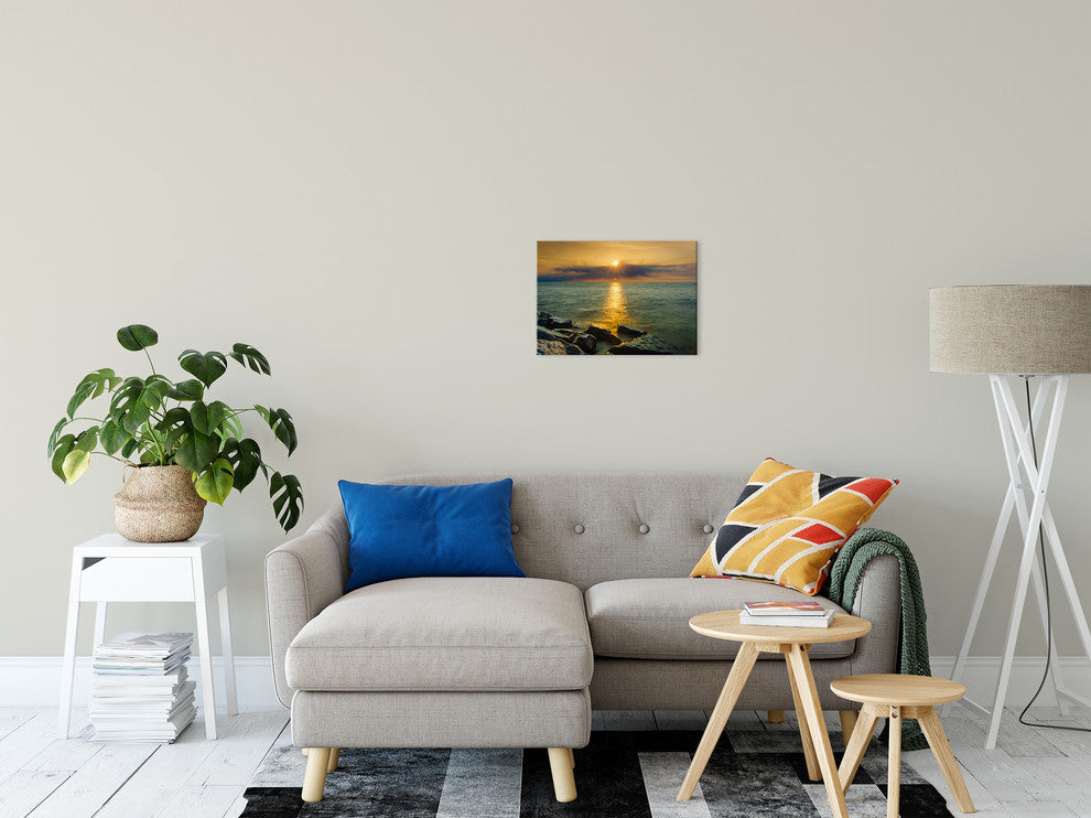 Sunset On Ocean, Sea, Beach Nature Landscape Photo Canvas Print, 12" X 16"