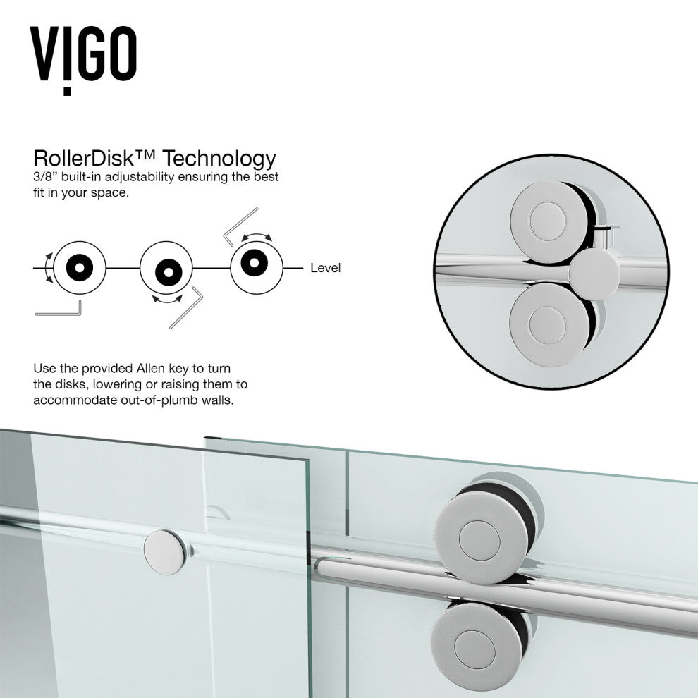 VIGO Winslow Frameless Sliding Shower Enclosure, Chrome, 36" D X 48" W X 80" H, Left Drain Base