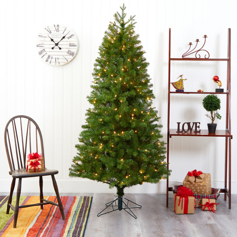 6.5' Vancouver Spruce Faux Xmas Tree W/250 White Lights & 803 Bendable Branches