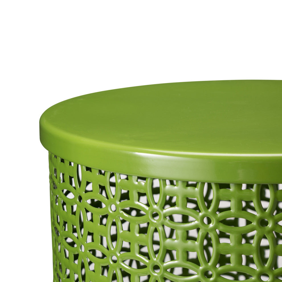 Metal Garden Stool or Plant Stand or Accent Table, Set of 2, Green