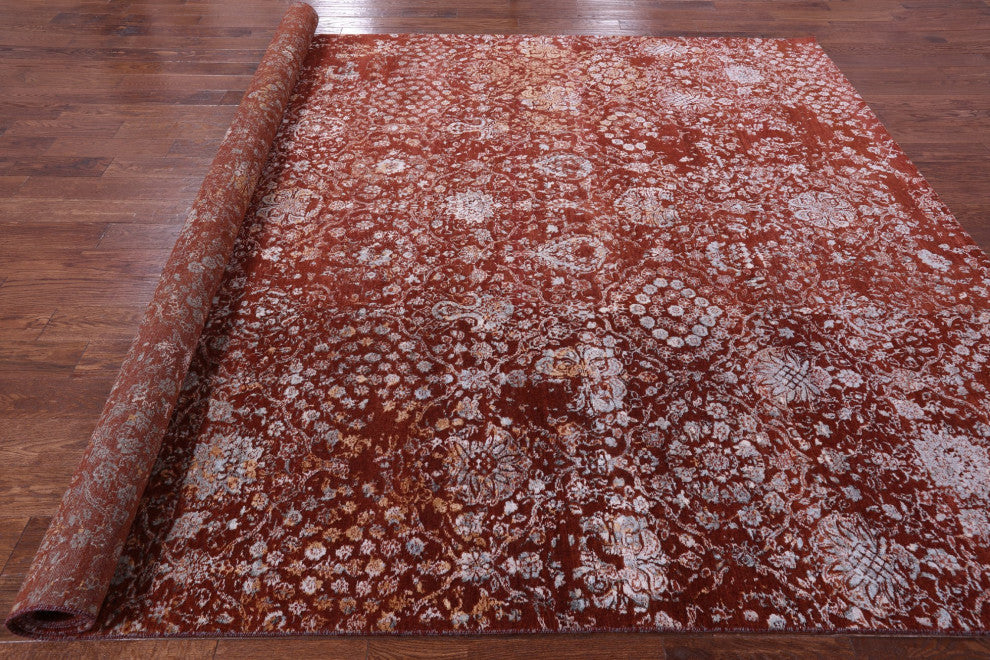 8' 11" X 12' 3" Wool and Silk Modern Handmade Rug Q12085