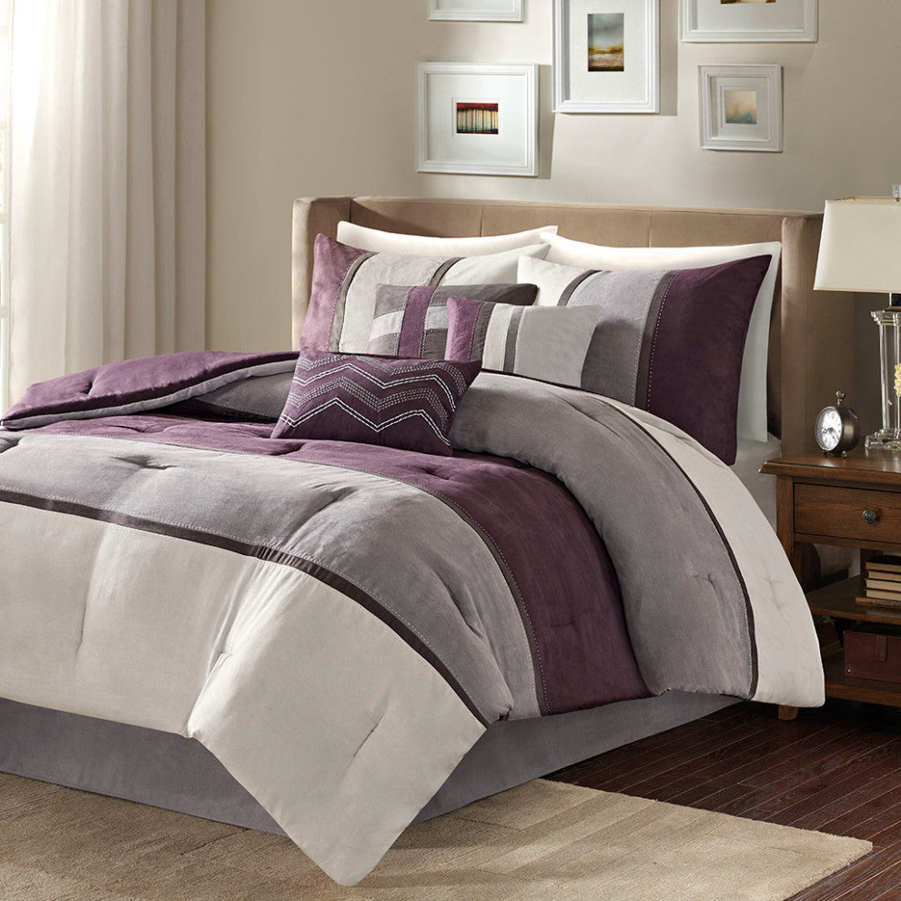 Madison Park Palisades Palizzate Suede 7-Piece Comforter Set, Purple, Cal King