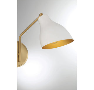 2-Light Wall Sconce, Matte Black With Natural Brass, White With Natural Brass