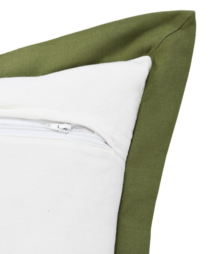 Ox Bay Handwoven White/Green Bordered Organic Cotton Pillow Cover, 14"x36"