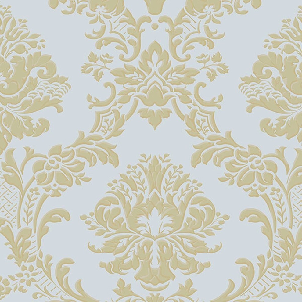 Silk Impressions 2, Contemporary Floral Light Blue, Beige Wallpaper Roll