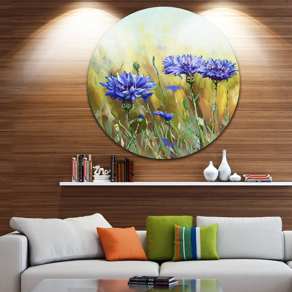 Cornflowers In Full Bloom, Floral Disc Metal Wall Art, 11"