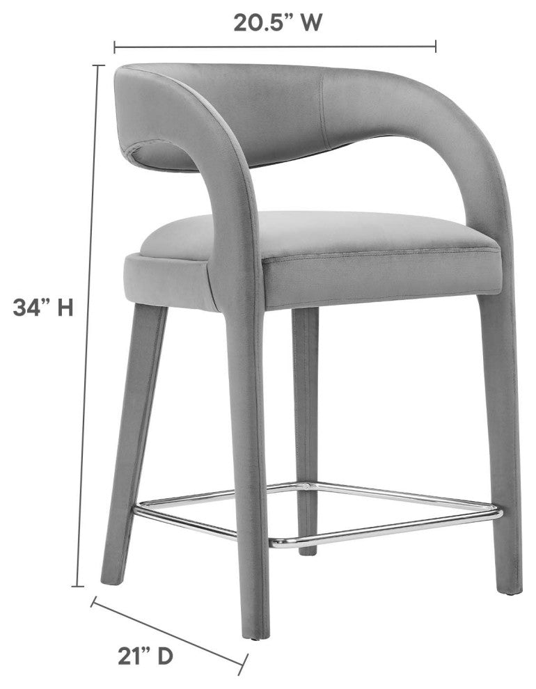 Pinnacle Performance Velvet Counter Stool Set of 2, Gray Silver