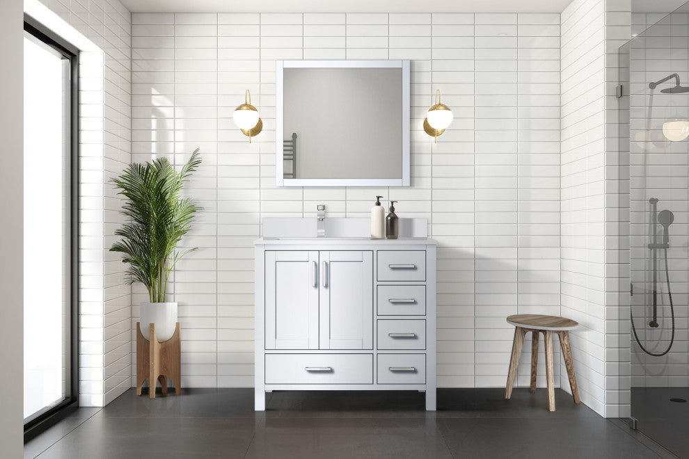 Jacques 36" Bath Vanity, White, Vanity & Quartz Top, Left Sink