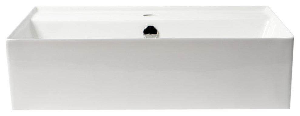 White 24" Modern Rectangular Above Mount Ceramic Sink With Faucet Hole