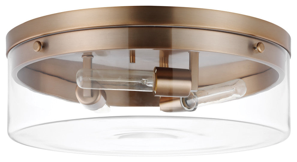 Intersection Large Flush Mount Fixture, Burnished Brass With Clear Glass